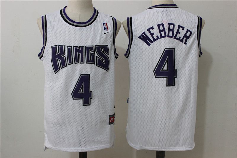 Men Sacramento Kings #4 Webber White Throwback NBA Jerseys->sacramento kings->NBA Jersey